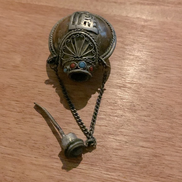 Vintage Snuff Perfume Pendant With Eastern Coins On Both Sides Gemstone Inlayed - Picture 2 of 5